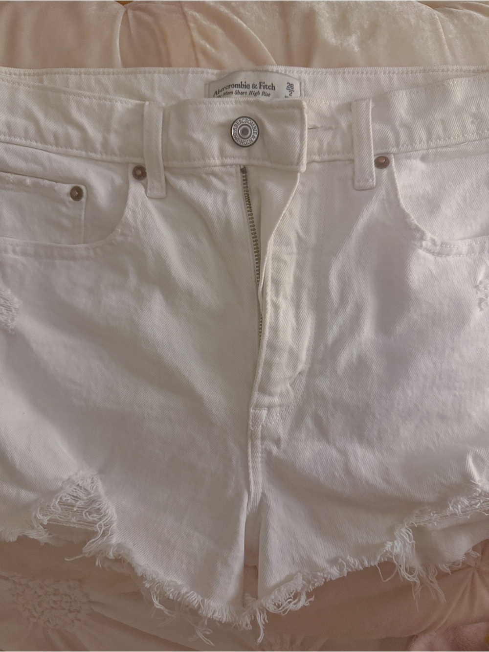 Abercrombie & Fitch White Distressed High-Rise Denim Shorts
